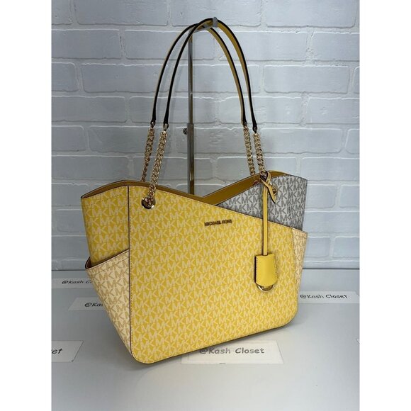 Michael Kors shoulder tote bag xchain large jet set MK signature daffodil Multi - Picture 2 of 12